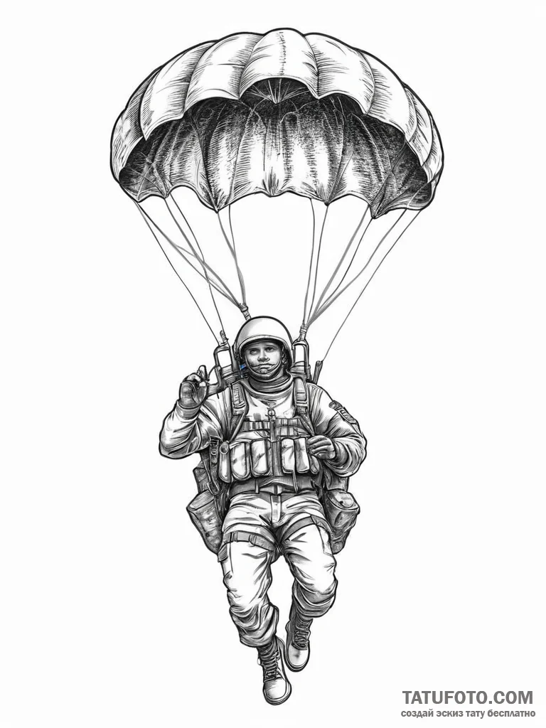 Tattoo sketch paratrooper with a parachute, a... - эскиз тату (№1756640471_0, 31.08.2025 11:41) — Tatufoto.com