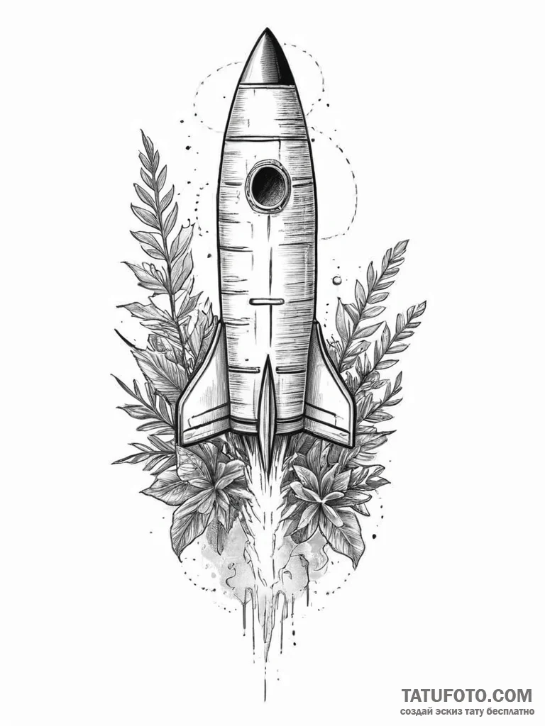 Tattoo sketch rocket with a plant - эскиз тату (№1756641487_0, 31.08.2025 11:58) — Tatufoto.com