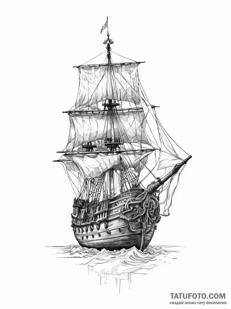 Tattoo sketch historical roman ship - эскиз тату (№1756644500_0, 31.08.2025 12:48) — Tatufoto.com