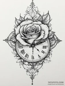 Tattoo sketch antique clock with a rose, tatt... - эскиз тату (№1756648109_0, 31.08.2025 13:48) — Tatufoto.com