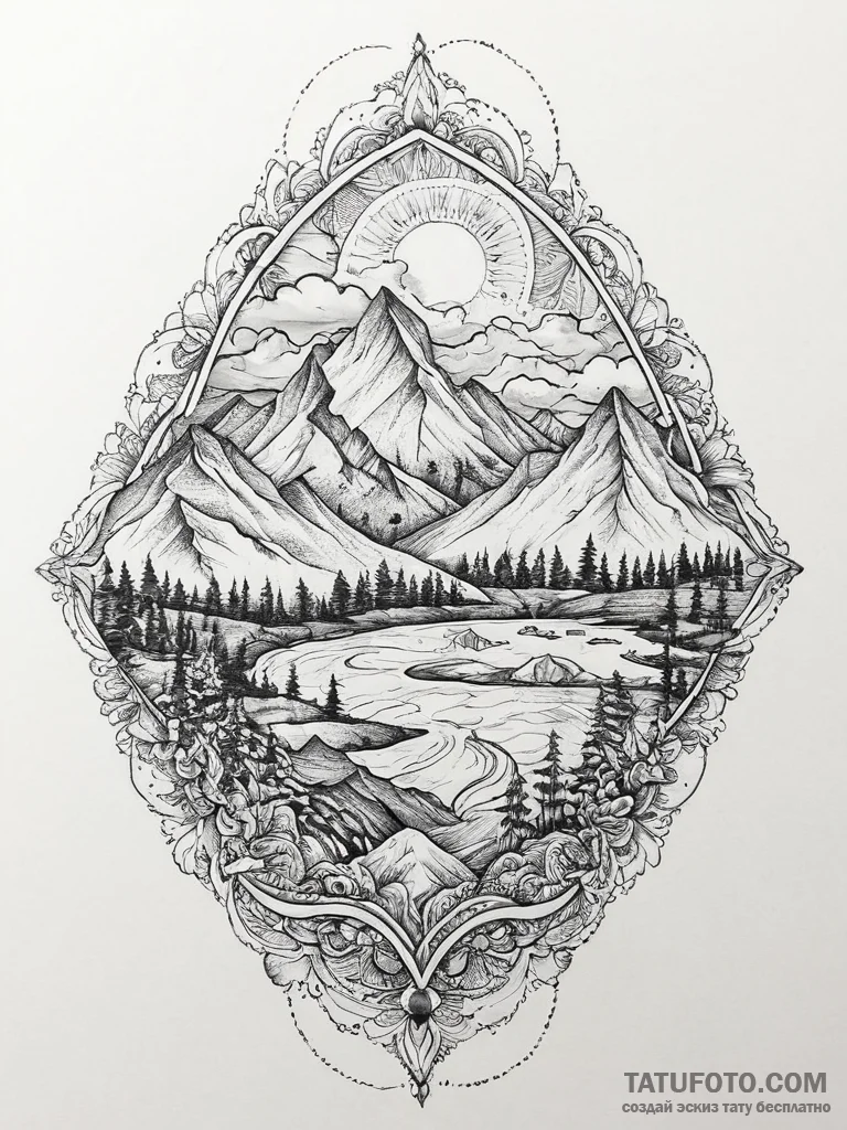 Tattoo sketch mountain range, artistic tattoo... - эскиз тату (№1756649918_0, 31.08.2025 14:18) — Tatufoto.com
