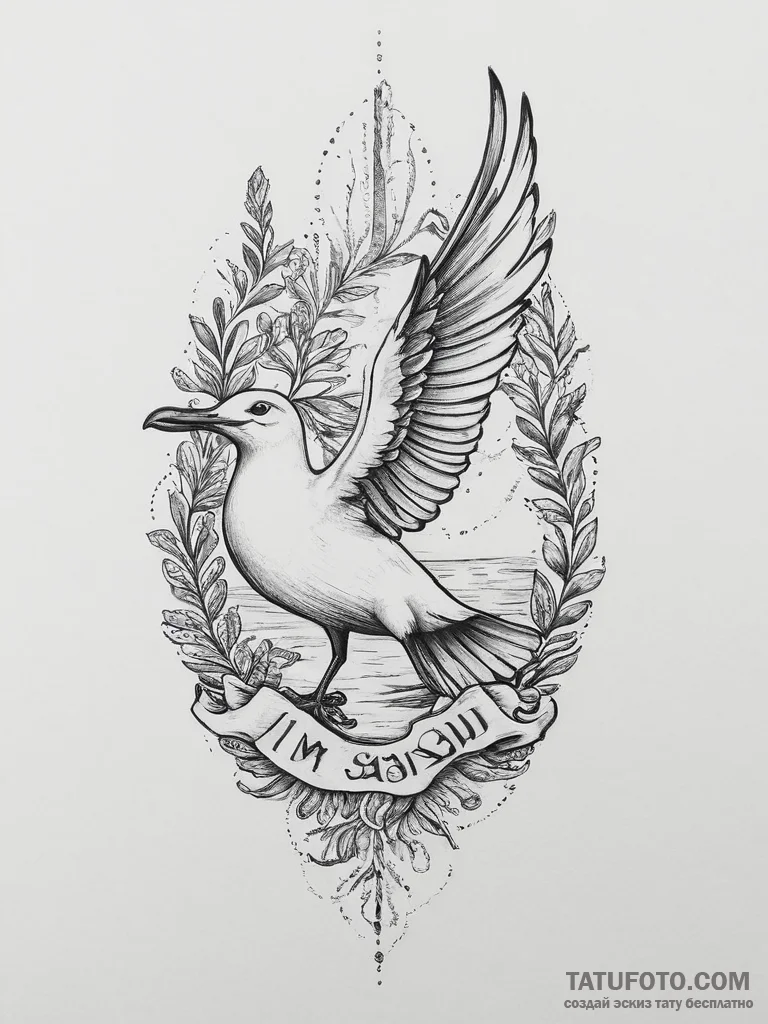 Tattoo sketch puns a seagull that says "i'm a... - эскиз тату (№1756650125_0, 31.08.2025 14:22) — Tatufoto.com
