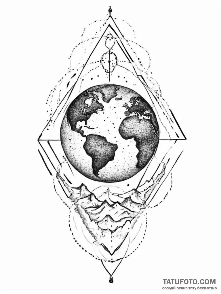 Tattoo sketch cosmic earth, concept art for t... - эскиз тату (№1756651128_0, 31.08.2025 14:38) — Tatufoto.com