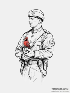 Tattoo sketch soldier with a cardinal, artist... - эскиз тату (№1756651533_0, 31.08.2025 14:45) — Tatufoto.com