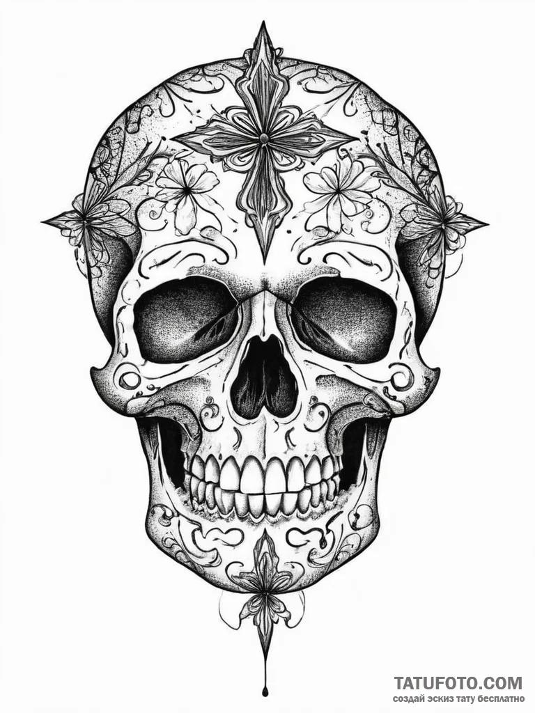 Tattoo sketch chicano череп, ink illustration... - эскиз тату (№1756651933_0, 31.08.2025 14:52) — Tatufoto.com