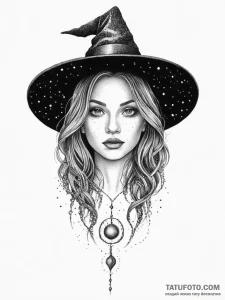 Tattoo sketch witch, ink illustration for tat... - эскиз тату (№1756652538_0, 31.08.2025 15:02) — Tatufoto.com