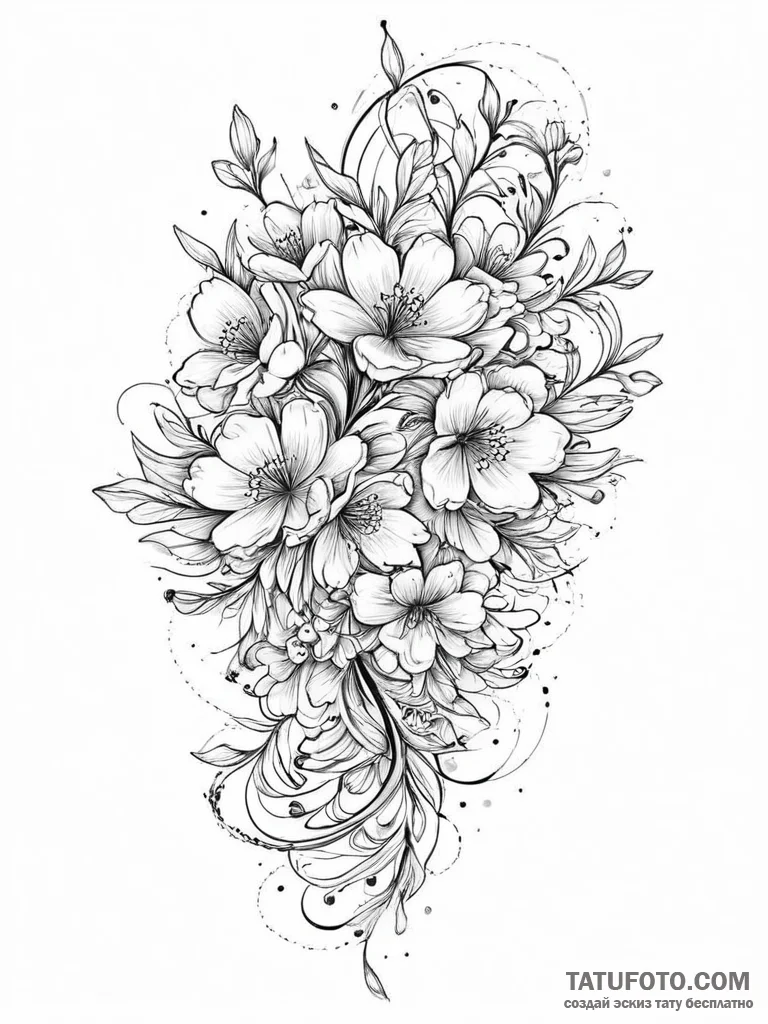 Tattoo sketch cherry blossom branch, tattoo s... - эскиз тату (№1756655355_0, 31.08.2025 15:49) — Tatufoto.com