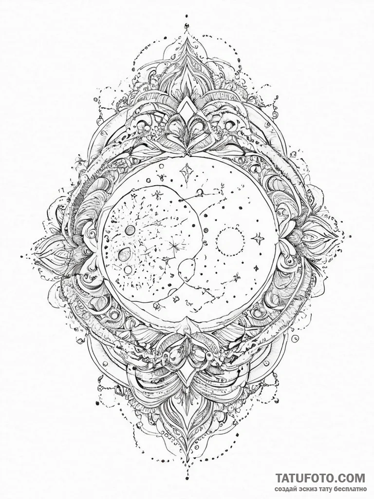 Tattoo sketch cosmic space, ink illustration... - эскиз тату (№1756655753_0, 31.08.2025 15:55) — Tatufoto.com