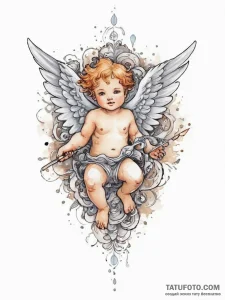 Tattoo sketch cherub, ink illustration for ta... - эскиз тату (№1756657567_0, 31.08.2025 16:26) — Tatufoto.com