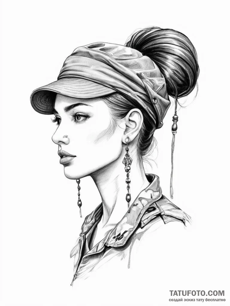 Tattoo sketch soldier with an earring - эскиз тату (№1756658159_0, 31.08.2025 16:35) — Tatufoto.com