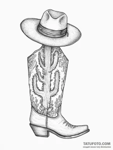 Tattoo sketch cowboy boot with a cactus - эскиз тату (№1756659161_0, 31.08.2025 16:52) — Tatufoto.com