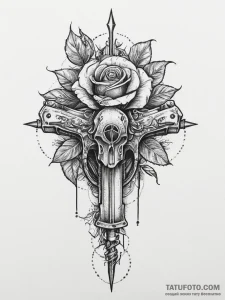 Tattoo sketch pistol with a rose, tattoo draw... - эскиз тату (№1756661809_0, 31.08.2025 17:36) — Tatufoto.com