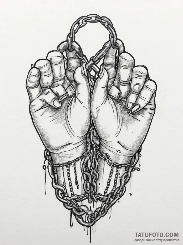 Tattoo sketch hands with a chain, ink illustr... - эскиз тату (№1756662212_0, 31.08.2025 17:43) — Tatufoto.com