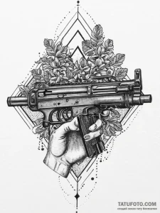 Tattoo sketch hands with a machine gun, ink i... - эскиз тату (№1756662813_0, 31.08.2025 17:53) — Tatufoto.com