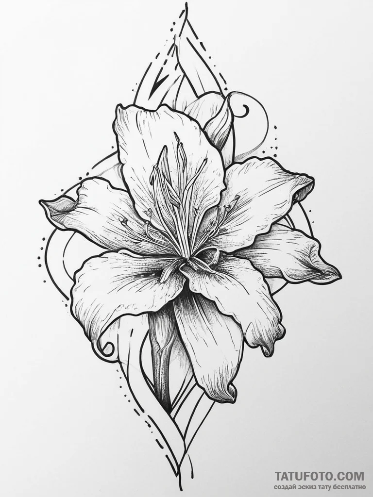 Tattoo sketch lily with a quote, tattoo sketc... - эскиз тату (№1756664391_0, 31.08.2025 18:19) — Tatufoto.com