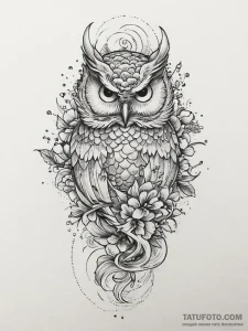 Tattoo sketch majestic owl, tattoo flash shee... - эскиз тату (№1756666372_0, 31.08.2025 18:52) — Tatufoto.com