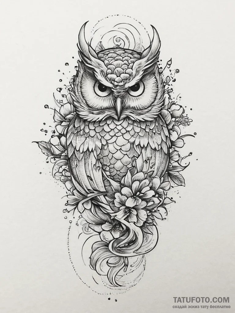 Tattoo sketch majestic owl, tattoo flash shee... - эскиз тату (№1756666372_0, 31.08.2025 18:52) — Tatufoto.com