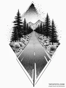 Tattoo sketch road, ink illustration for tatt... - эскиз тату (№1756670184_0, 31.08.2025 19:56) — Tatufoto.com