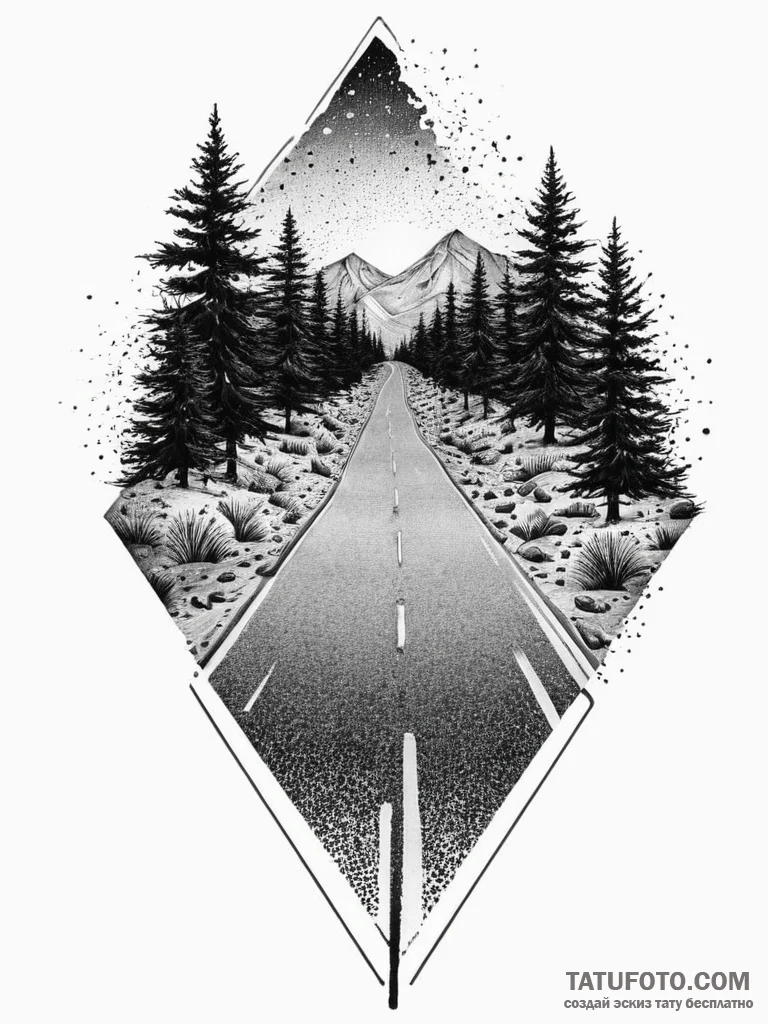 Tattoo sketch road, ink illustration for tatt... - эскиз тату (№1756670184_0, 31.08.2025 19:56) — Tatufoto.com