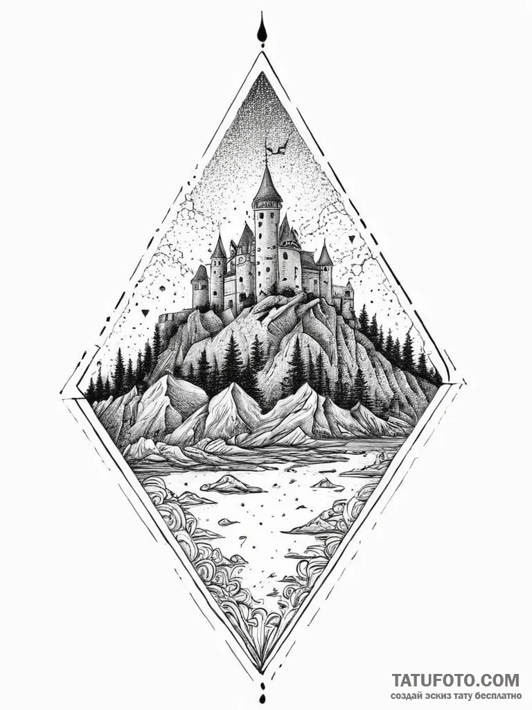 Tattoo sketch fortress, ink illustration for... - эскиз тату (№1756671797_0, 31.08.2025 20:23) — Tatufoto.com