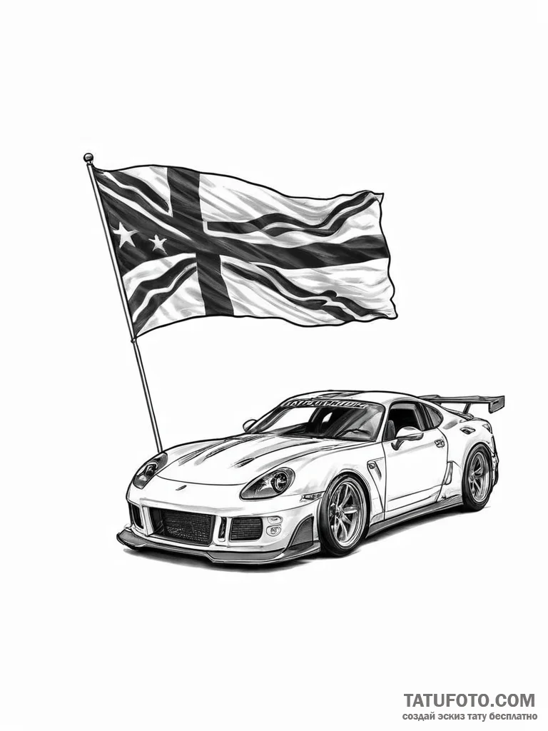 Tattoo sketch race car flag - эскиз тату (№1756684307_0, 31.08.2025 23:51) — Tatufoto.com