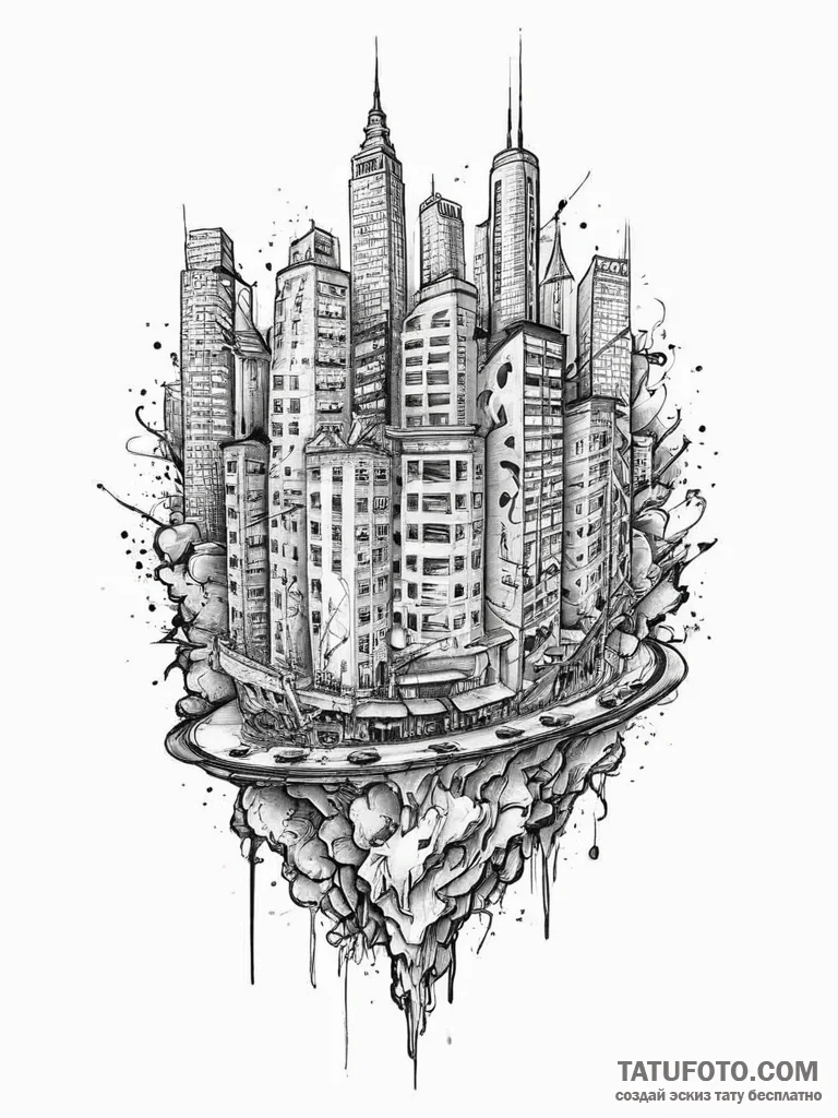 Tattoo sketch city, tattoo sketch design, on... - эскиз тату (№1756687270_0, 01.09.2025 00:41) — Tatufoto.com