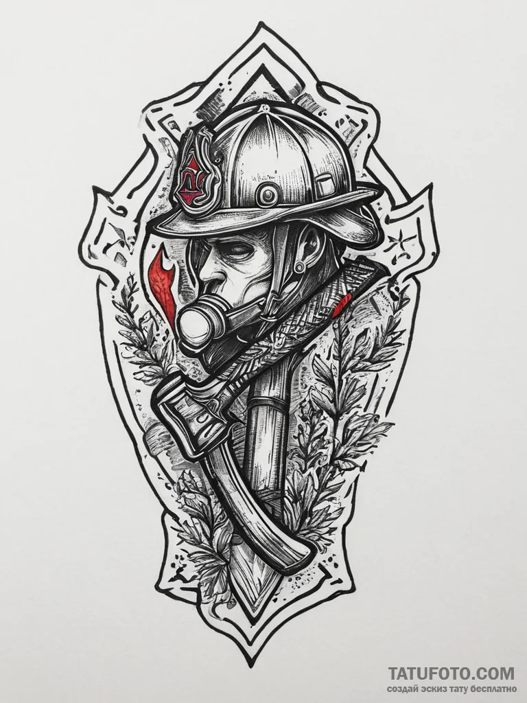 Tattoo sketch firefighter axe and helmet, tat... - эскиз тату (№1756691017_0, 01.09.2025 01:43) — Tatufoto.com