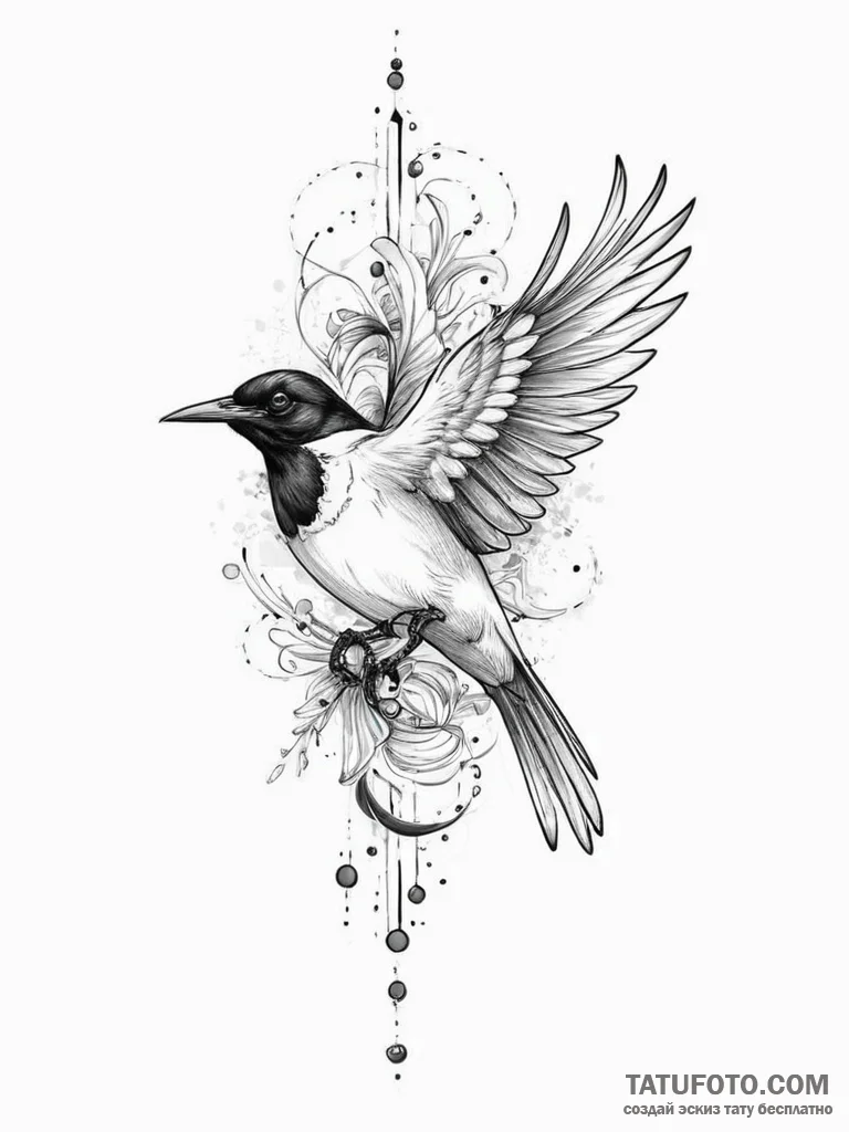Tattoo sketch magpie, concept art for tattoo,... - эскиз тату (№1756691819_0, 01.09.2025 01:56) — Tatufoto.com