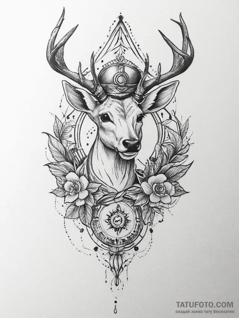 Tattoo sketch elegant doe tattoo, tattoo flas... - эскиз тату (№1756692606_0, 01.09.2025 02:10) — Tatufoto.com