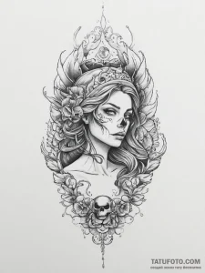 Tattoo sketch siren with a skull - эскиз тату (№1756694383_0, 01.09.2025 02:39) — Tatufoto.com
