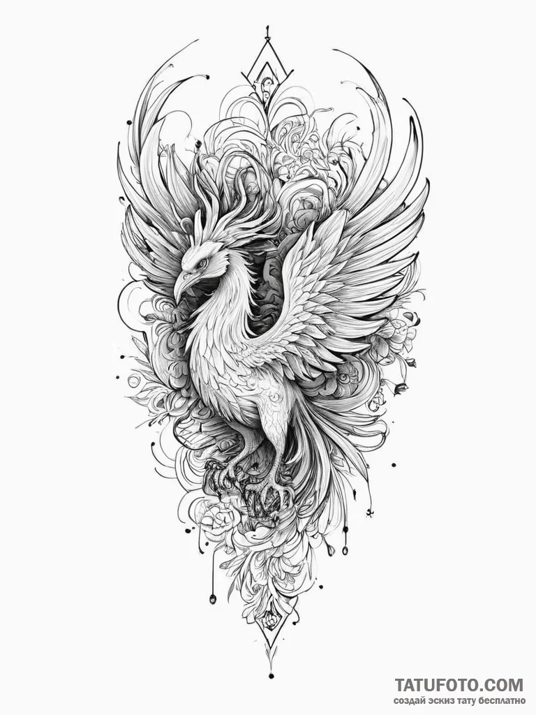 Tattoo sketch chinese phoenix, ink illustrati... - эскиз тату (№1756695164_0, 01.09.2025 02:52) — Tatufoto.com