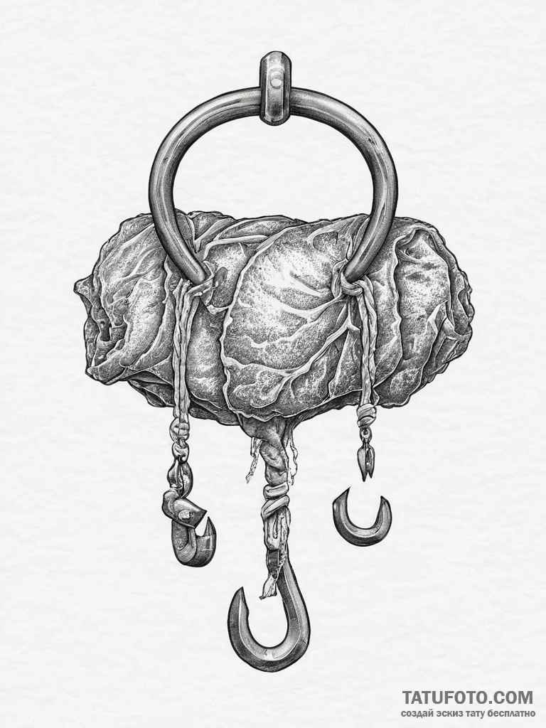 Tattoo sketch butcher meat hook, concept art... - эскиз тату (№1756696963_0, 01.09.2025 03:22) — Tatufoto.com