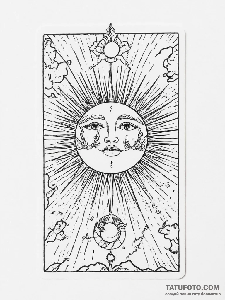Tattoo sketch tarot card sun - эскиз тату (№1756697354_0, 01.09.2025 03:29) — Tatufoto.com