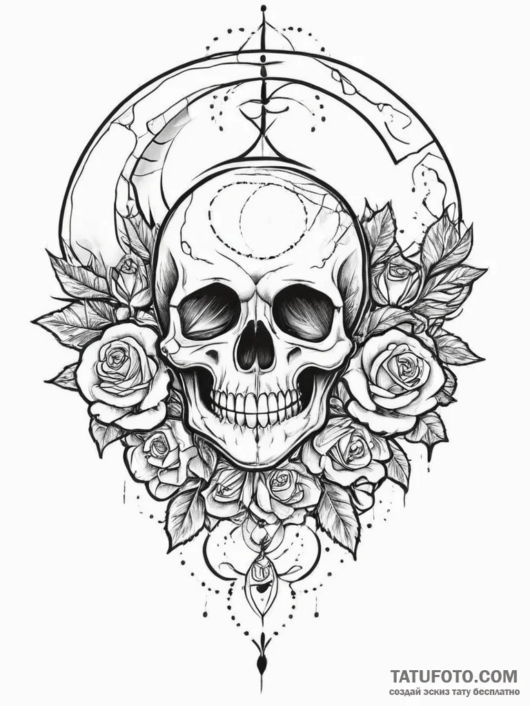 Tattoo sketch узор в виде черепа с луной, tat... - эскиз тату (№1756698763_0, 01.09.2025 03:52) — Tatufoto.com