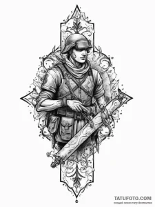 Tattoo sketch soldier with a scroll, tattoo s... - эскиз тату (№1756698960_0, 01.09.2025 03:56) — Tatufoto.com