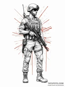 Tattoo sketch soldier with a laser, tattoo li... - эскиз тату (№1756699155_0, 01.09.2025 03:59) — Tatufoto.com