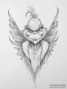 Tattoo sketch the grinch with a wing - эскиз тату (№1756700152_0, 01.09.2025 04:15) — Tatufoto.com