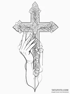 Tattoo sketch hands with a cross, concept art... - эскиз тату (№1756700347_0, 01.09.2025 04:19) — Tatufoto.com