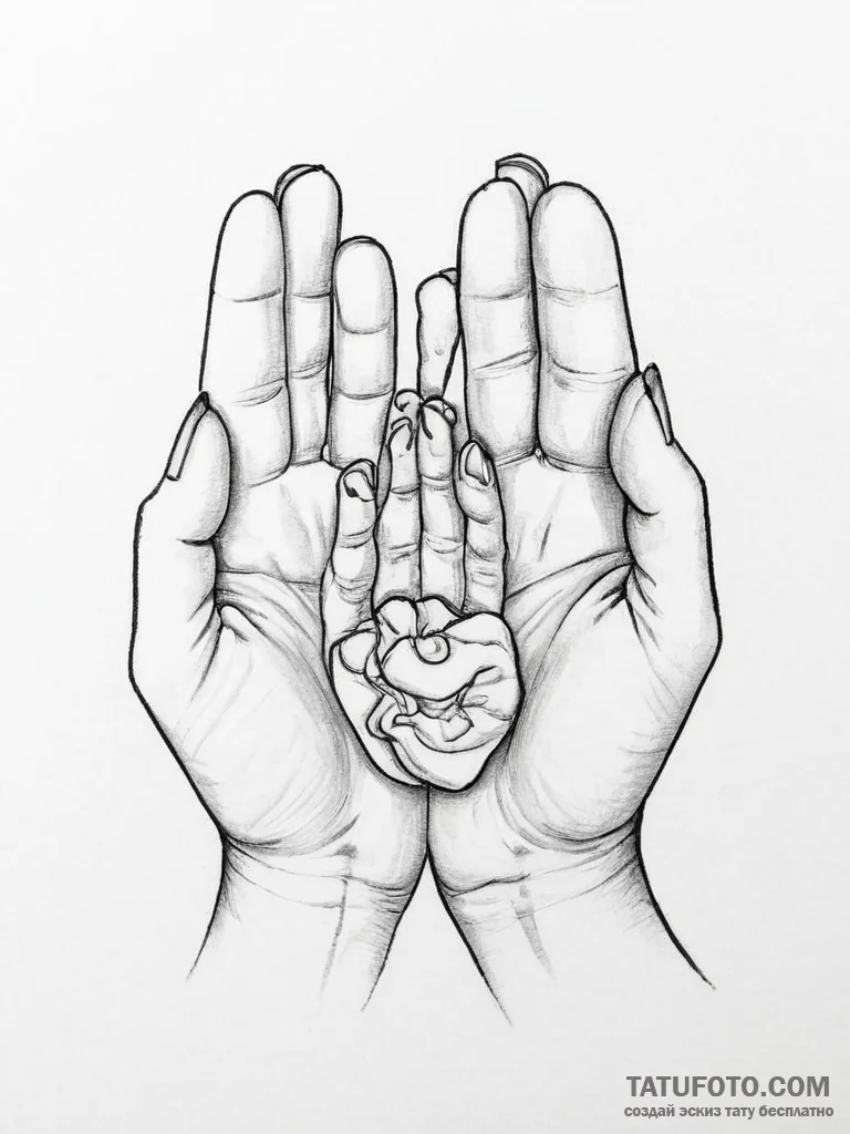 Tattoo sketch hands with a family - эскиз тату (№1756700737_0, 01.09.2025 04:25) — Tatufoto.com