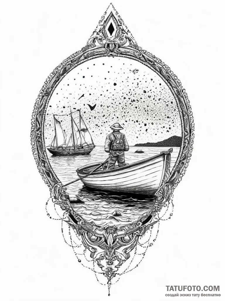 Tattoo sketch soldier with a boat, ink illust... - эскиз тату (№1756701516_0, 01.09.2025 04:38) — Tatufoto.com