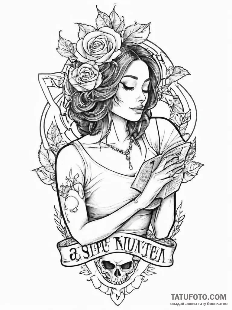 Tattoo sketch librarian a person reading, con... - эскиз тату (№1756701907_0, 01.09.2025 04:45) — Tatufoto.com