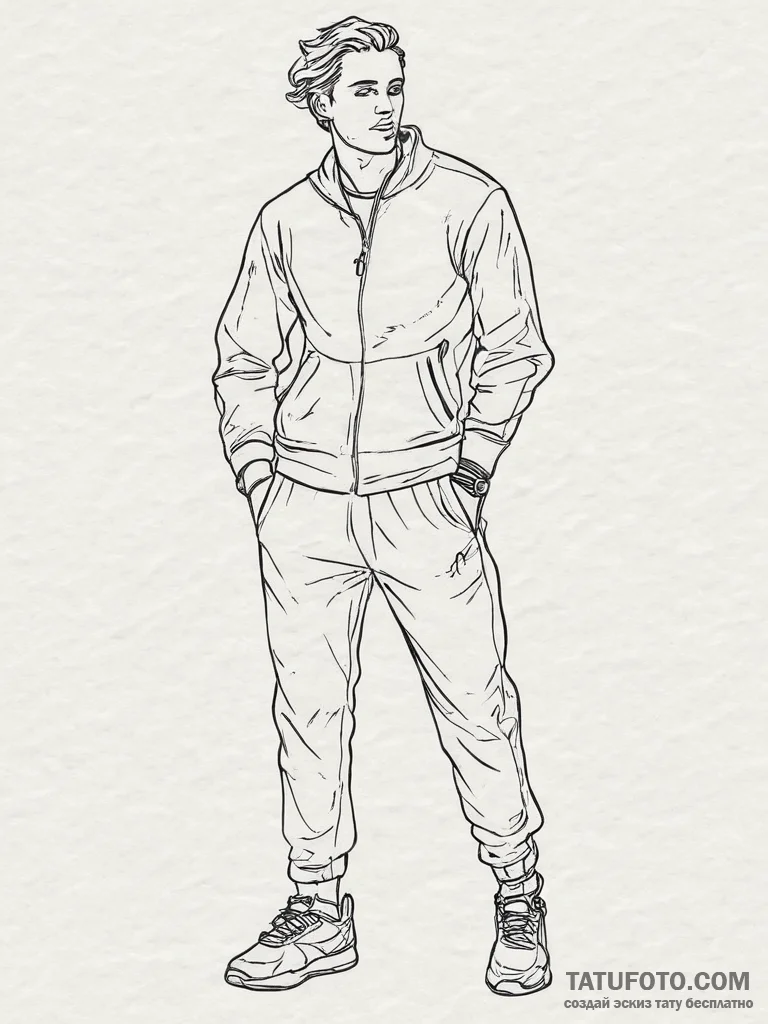 Tattoo sketch tracksuit with a quote, tattoo... - эскиз тату (№1756702493_0, 01.09.2025 04:54) — Tatufoto.com