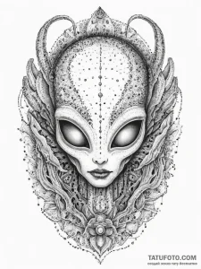 Tattoo sketch alien head, ink illustration fo... - эскиз тату (№1756704832_0, 01.09.2025 05:33) — Tatufoto.com
