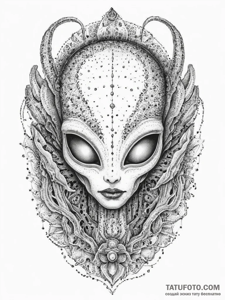 Tattoo sketch alien head, ink illustration fo... - эскиз тату (№1756704832_0, 01.09.2025 05:33) — Tatufoto.com