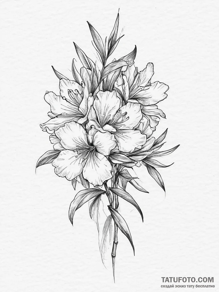 Tattoo sketch oleander, tattoo line art, clea... - эскиз тату (№1756705819_0, 01.09.2025 05:50) — Tatufoto.com