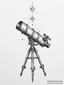 Tattoo sketch old telescope with a star, conc... - эскиз тату (№1756708589_0, 01.09.2025 06:36) — Tatufoto.com