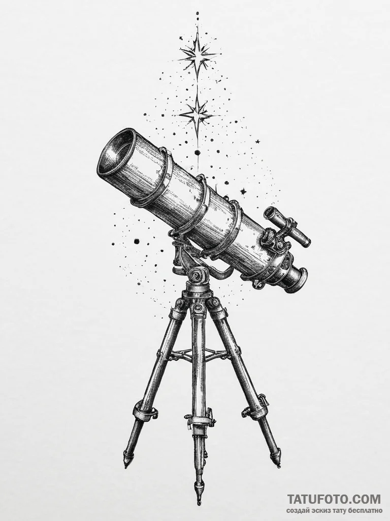 Tattoo sketch old telescope with a star, conc... - эскиз тату (№1756708589_0, 01.09.2025 06:36) — Tatufoto.com
