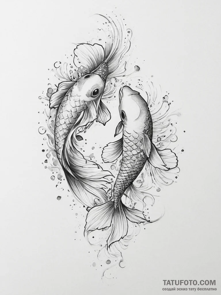 Tattoo sketch koi fish - эскиз тату (№1756709180_0, 01.09.2025 06:46) — Tatufoto.com