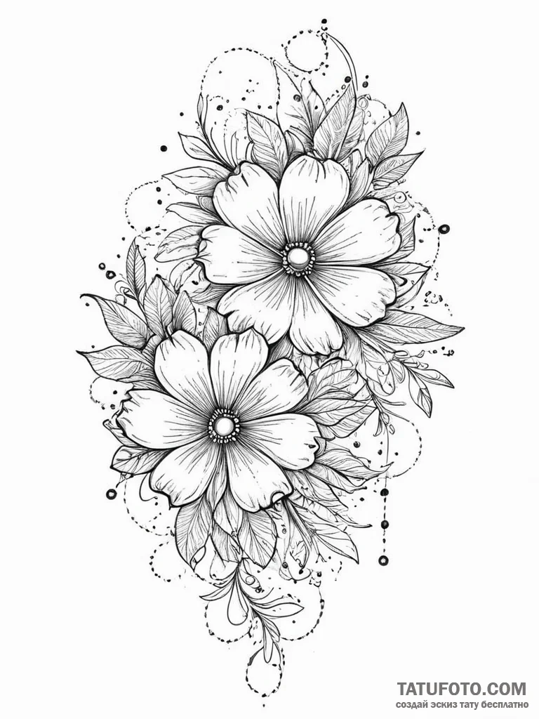 Tattoo sketch cosmos flower, tattoo line art,... - эскиз тату (№1756709573_0, 01.09.2025 06:52) — Tatufoto.com