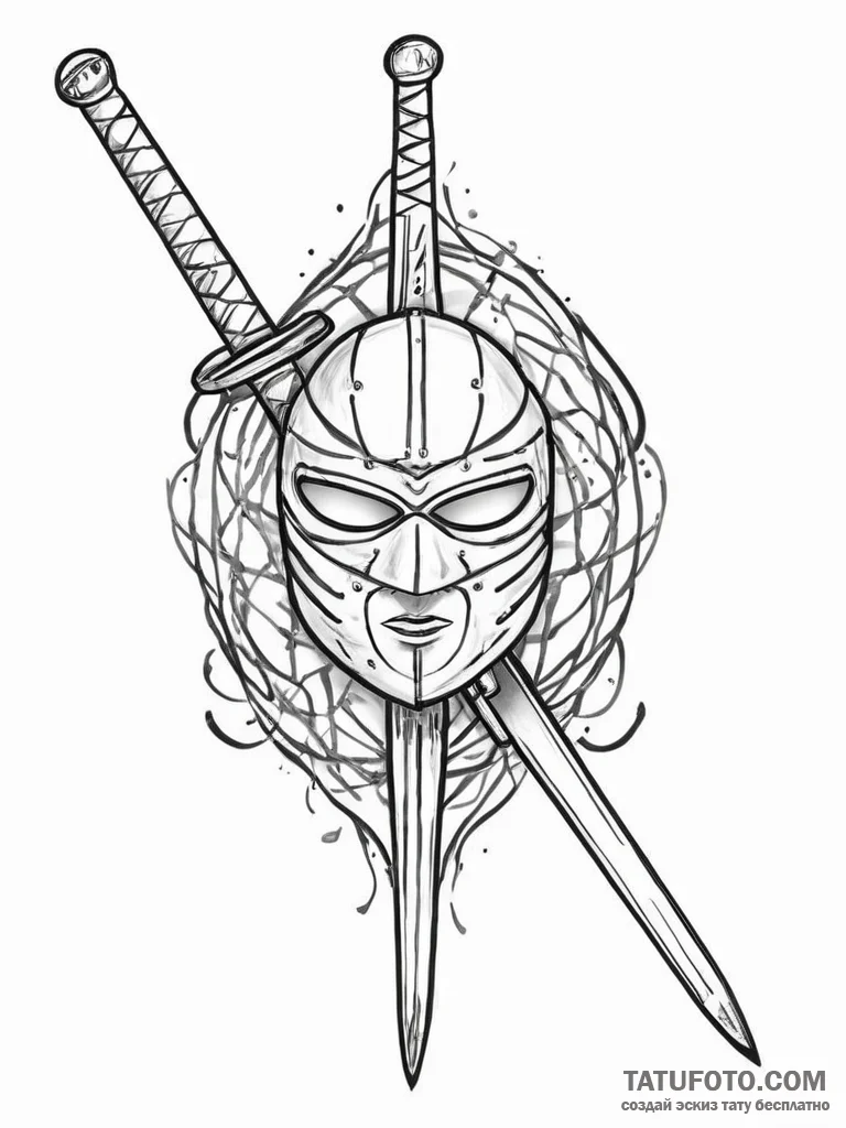 Tattoo sketch fencing sword and mask, ink ill... - эскиз тату (№1756710165_0, 01.09.2025 07:02) — Tatufoto.com